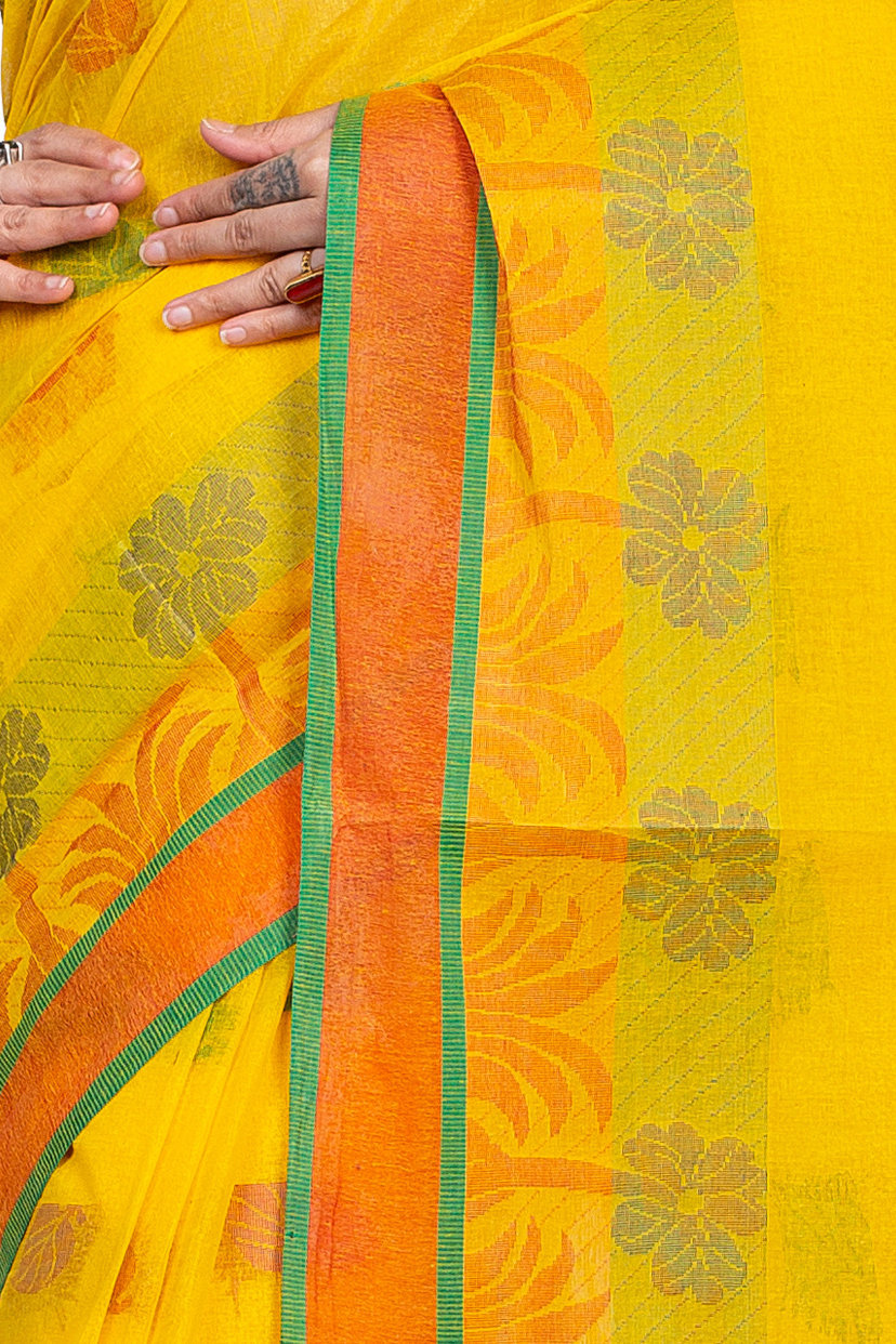 Yellow Pure Cotton TalGach Tant Saree (873)